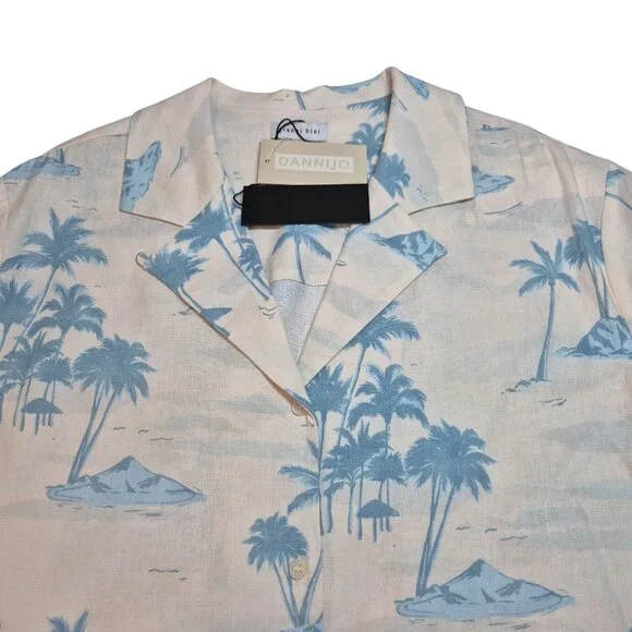 Gianni Bini Women's Size L Margaux Palm Tree Button Front Linen Blend Blouse - Picture 4 of 12